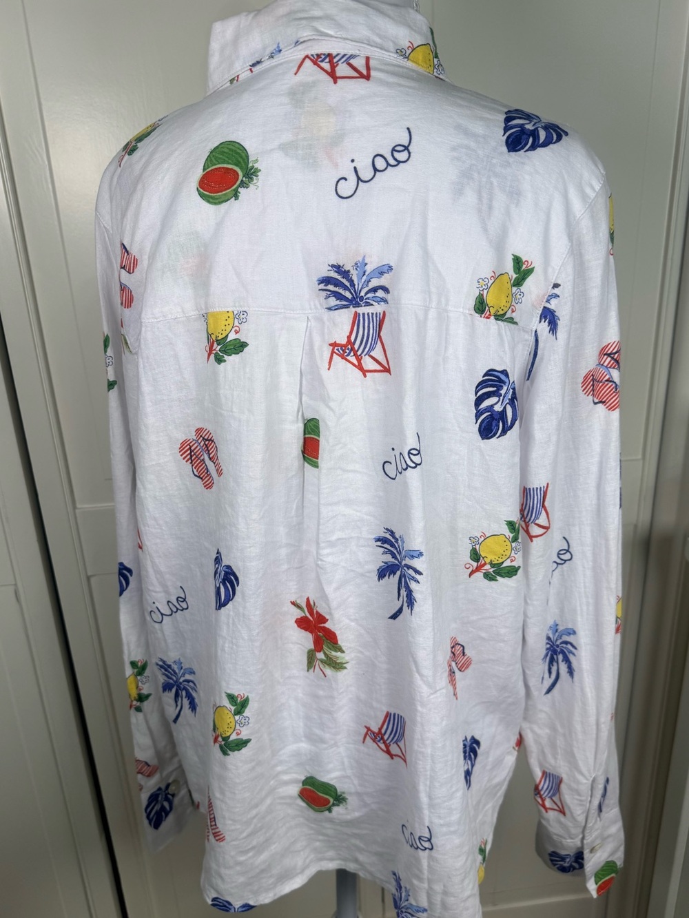 C&C California Women’s Large Linen Rayon Button Down Shirt Fruit Tropical Print - Picture 4 of 8